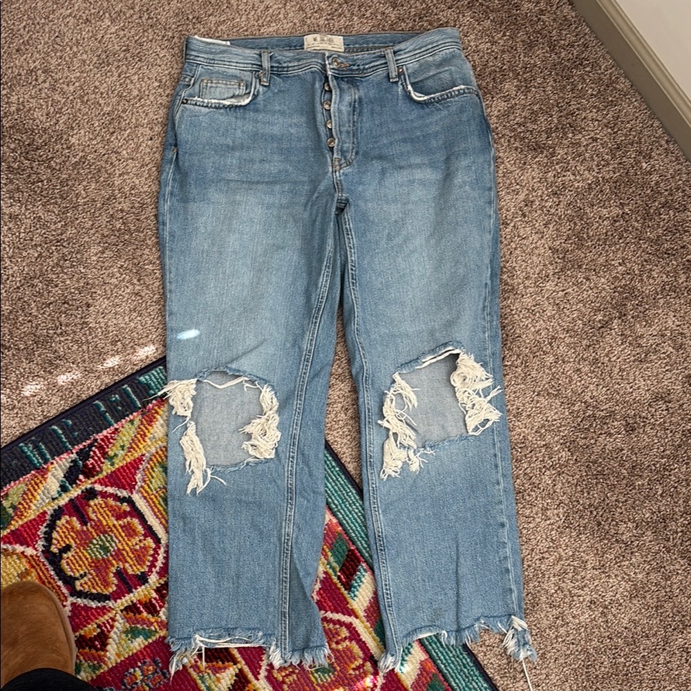 Free people Blue Straight Leg Distressed Jeans